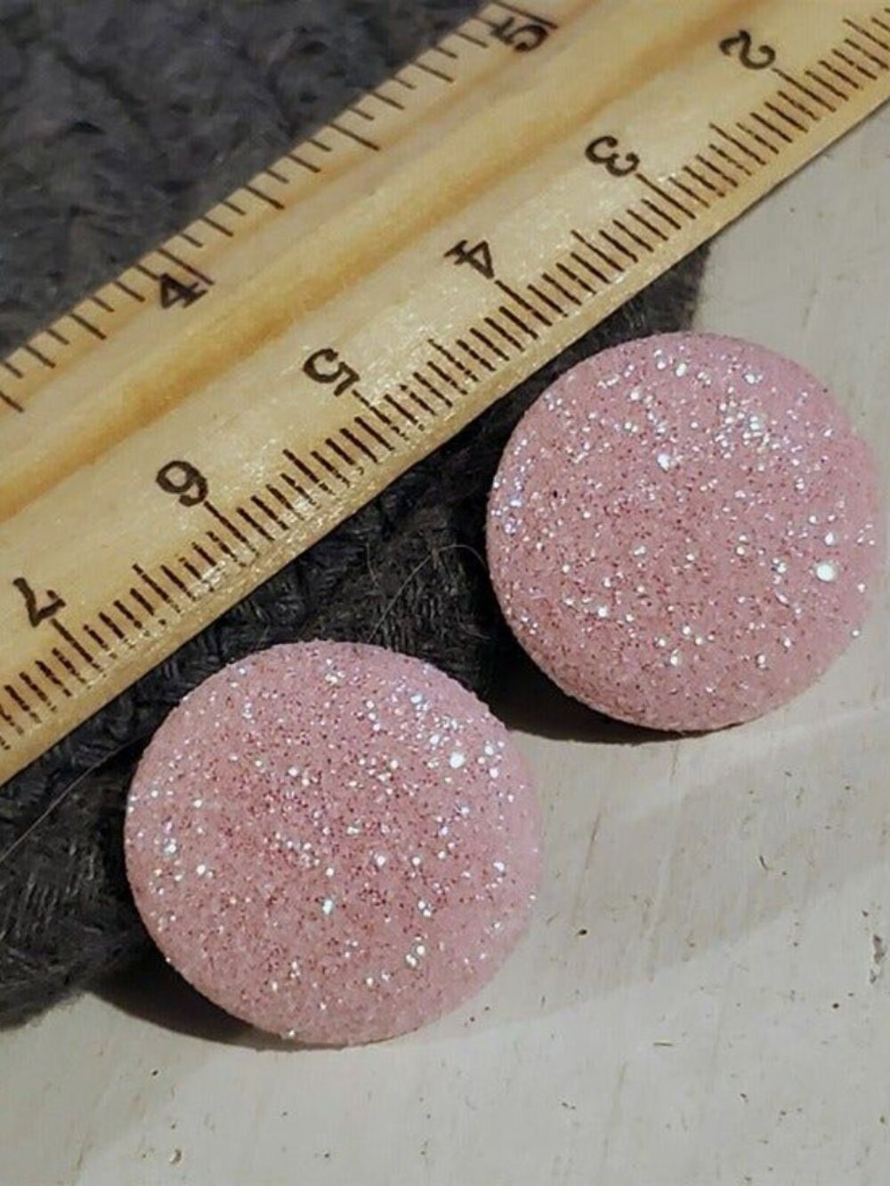 Light Pink Fabric Button Earrings Retro 80s Club Glam Disco Sparkly - Picture 9 of 9